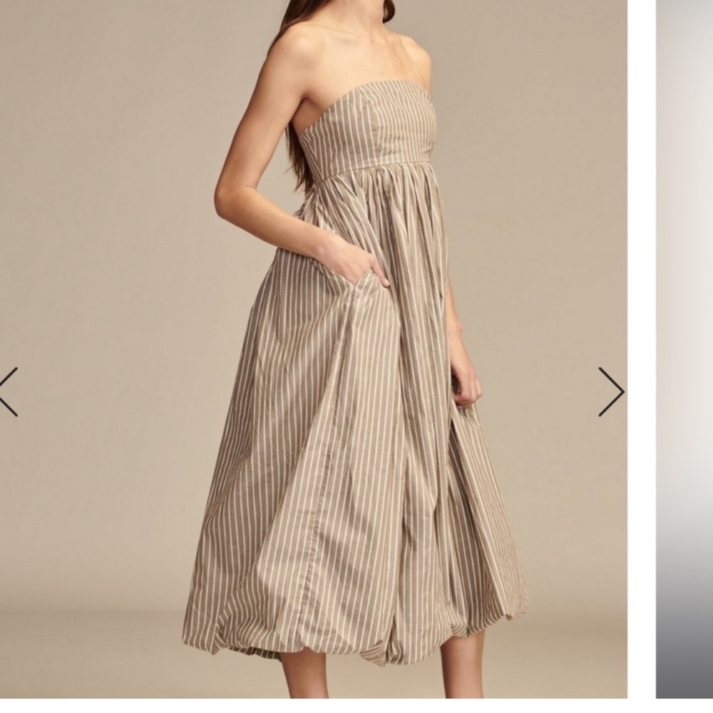 Lucky Brand Strapless Beige Cream Striped Midi Dress